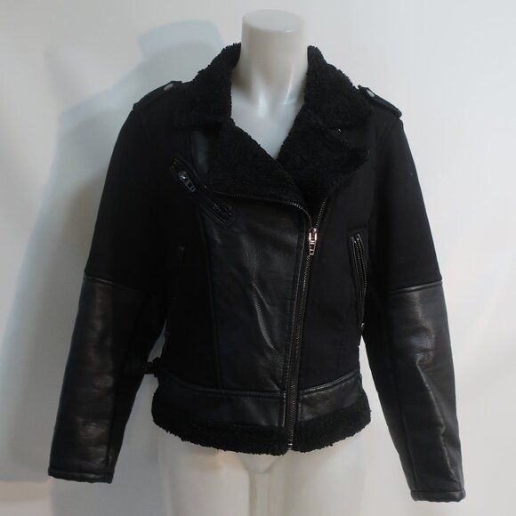 Womens BLANK NYC Black Faux Leather Fleece Lined Jacket L - Picture 2 of 10